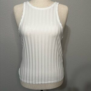 Massimo Dutti Cotton Blend Wide Rib Tank. White size L.